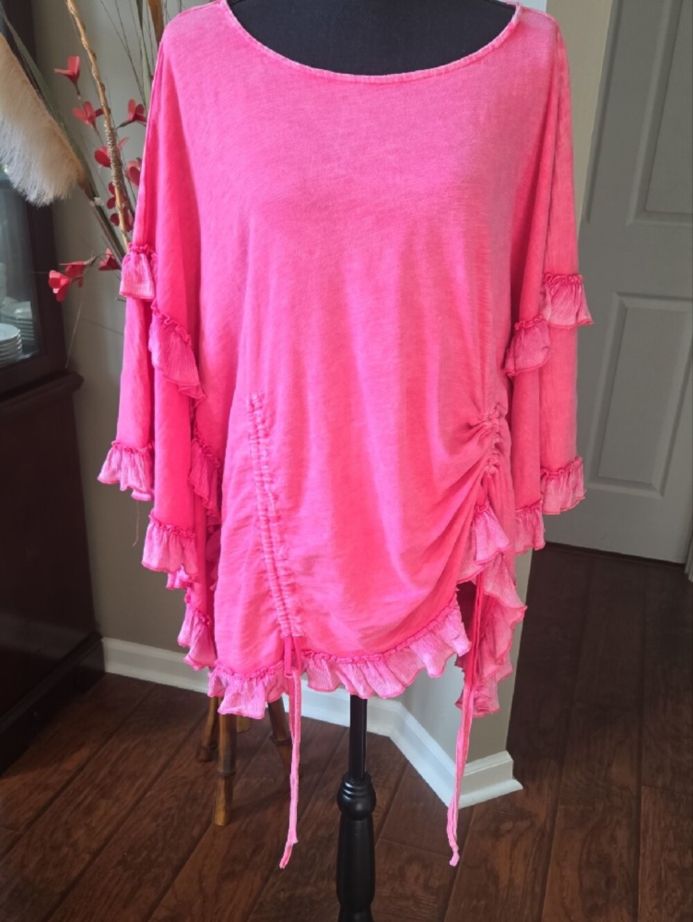 Oli & Hali Bright Pink Ruffle Drawstring Tunic - Picture 6 of 7